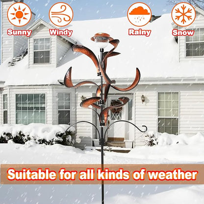 Yard Garden Wind Spinners - Large Outdoor Metal Wind Spinners with Stake, Yard Art Lawn Garden Decor Bronze-Colored Blade Rotator (25.5" W x 81" H)
