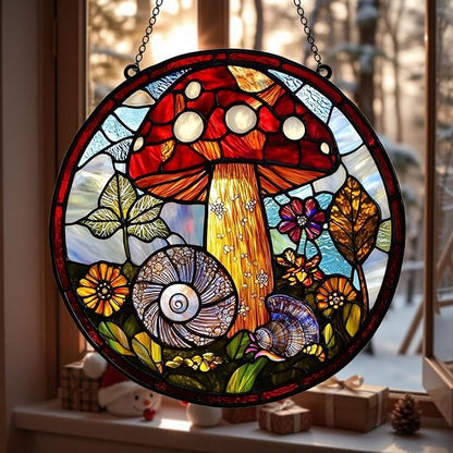 Mushroom Window Hanging Suncatcher Faux Stained Hummingbirds and Flowers for Women Elegant Home Wall Decor Sun Catchers Indoor Windown Suncatchers Windows Garden