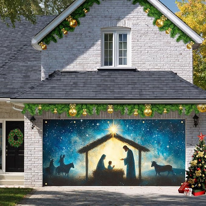 HOMETITUTE Christmas Garage Door Banner 13x6ft Holy Nativity Theme Backdrop Holiday Seasonal Decor Winter Door Cover Banners for Outside Garage Wall Covering for Party Garage Decorations