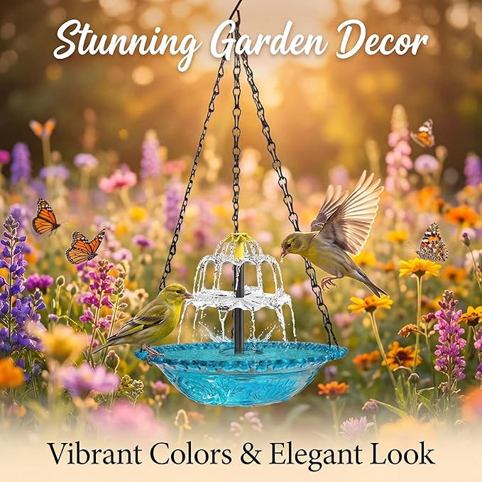 2026 Model Hanging Bird Bath Fountain | Outdoor Solar Bird Bath Fountains & Hummingbird Water Fountain | Solar Fountain for Bird Bath for Garden Patio Yard