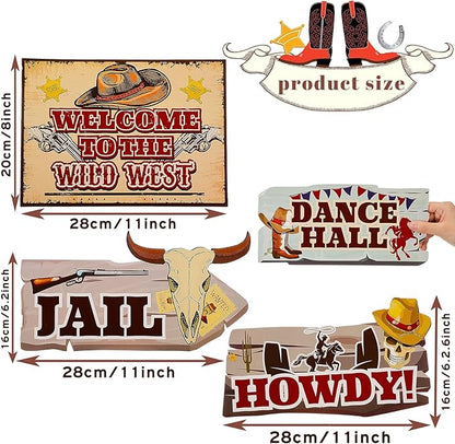 Jetec 20 Pieces Western Party Directional Sign Western Cowboy Rodeo Theme Wild West Party Large Yard Sign Cowboy and Cowgirl Decor Welcome Outdoor Wall Supplies Photo Props