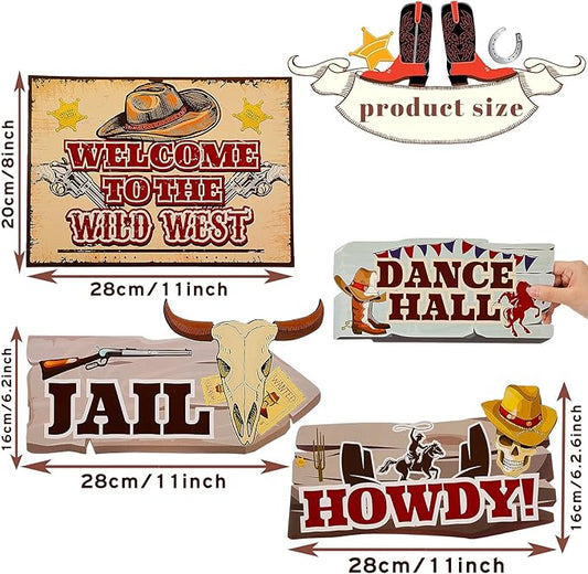 Jetec 20 Pieces Western Party Directional Sign Western Cowboy Rodeo Theme Wild West Party Large Yard Sign Cowboy and Cowgirl Decor Welcome Outdoor Wall Supplies Photo Props