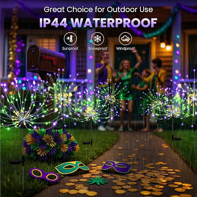 PEVOROS Garden Decor Solar Lights Outdoor,6 Pack 120LED Waterproof Colorful Solar Garden Lights Your Outdoor Decoration,Yard, Patio, Porch,Flower Pot,Pathway,Christmas (Purple, Green, Yellow)