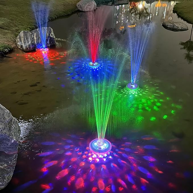 LanPool Floating Water Fountain with Underwater Lights, Powered Pump Outdoor, 2 Modes Sprinkler Waterfall Fountain for Inground Above Ground Pool, Pond-Light White-1PC