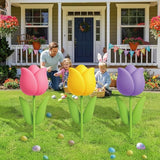 DoubleFill 3 Pcs Easter Decorations Outdoor 3D Metal Easter Eggs Tulip Yard Signs Decorative Garden Stakes Eggs Bunny Lawn Decorations Yard Decor for Spring Lawn Pathway Garden(Tulip Style)