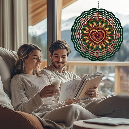 Mandala Wind Spinners Outdoor, Hanging Wind Spinner for Garden Decoration, 8 inch 3D Stainless Steel Metal Wind Sculpture for Indoor/Outdoor Decor