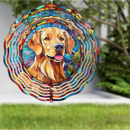 Golden Retriever Wind Spinner Pet Dog Memorial Gifts, Vibrant 3D Kinetic Aluminum Metal Hanging Outdoor Garden Decor, Loss of Dogs Sympathy Gifts, 8" Wind Sculptures for Patio, Porch Yard Art (GR2)