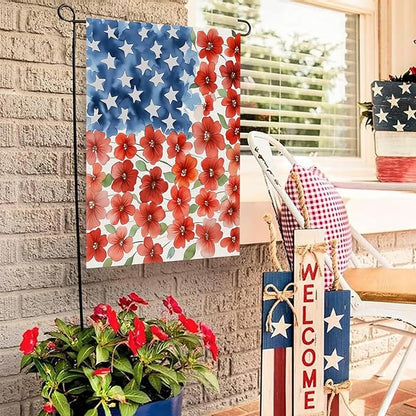 4th of July Patriotic Garden Flags 12x18 Inch Vertical Double Sided Outside, Memorial Day Independence Day Floral Yard Flag Decor, Holiday Outdoor Spring Summer Seasonal Decorations for Home