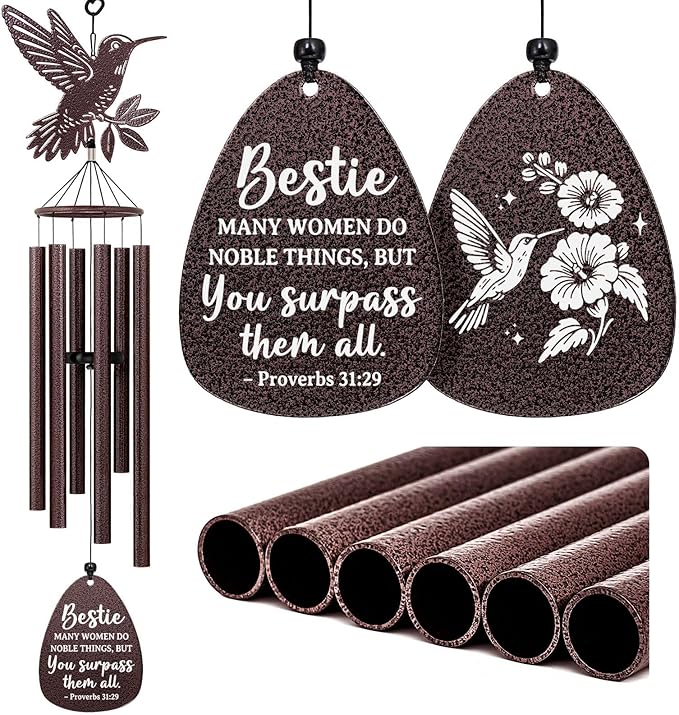 Aurahouse Best Friend Birthday Gifts for Women, 37'' Hummingbird Friend Wind Chimes, Christian Bestie Friendship Gifts for Women, Religious Birthday Gift for Woman Friendship, Friendsgiving Gift