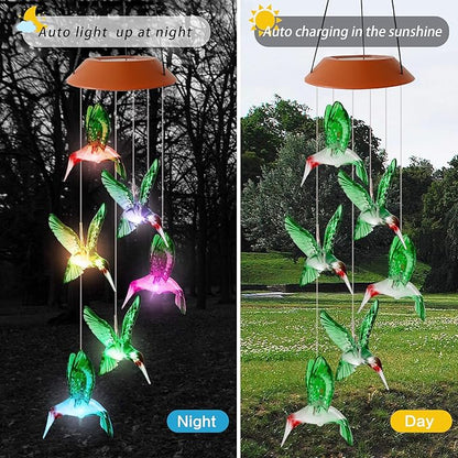 Hummingbird Solar Wind Chimes Color Changing Outdoor LED Solar Chimes Light Birthday Gifts for Women Garden Gifts for Mom Grandma Mothers Day Memorial Wind Chimes Outdoor Decor