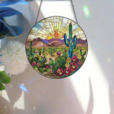 Bimkole Cactus Stained Glass Suncatcher Window Hanging - Plants Indoor Window or Doorway Decoration - Handmade Sun Catcher Decor for Garden Home Christmas & Birthday Gifts 7.87x7.87 Inch