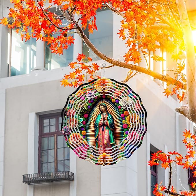 Virgin Mary Wind Spinner, Metal Wind Spinners Outdoor/Indoor,Virgin Mary Hanging Garden Decor for Outside, Stainless Wind Spinners for Yard and Garden 10 inch 3D (25.76X25 CM)