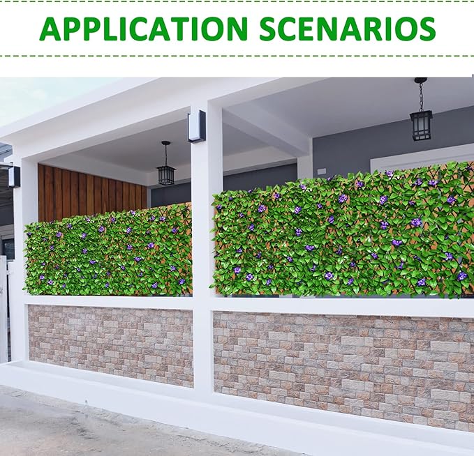 Expandable Fence Privacy Screen for Balcony Patio Outdoor,Decorative Faux Ivy Fencing Panel,Artificial Hedges (2, Purple Flower)