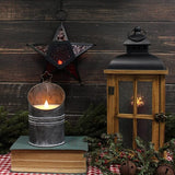 CVHOMEDECO. Vintage Galvanized Can Flameless LED Candle, Real Wax in Antique Galvanized Jar Flickering Candle with Remote Control for Tabletop Wall Decor. H 8 Inch