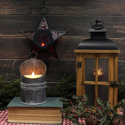 CVHOMEDECO. Vintage Galvanized Can Flameless LED Candle, Real Wax in Antique Galvanized Jar Flickering Candle with Remote Control for Tabletop Wall Decor. H 8 Inch