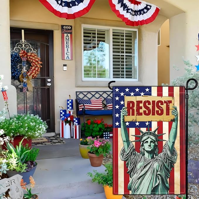 Statue of Liberty Pride Resist Garden Flags for Outside 12x18 Inch Double Sided Anti Protest Signs Against Anti Racism Political No Kings Protest Signs Hands Off Yard Decorations