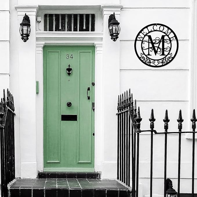 Metal Monogrammed Initial Welcome Sign, Metal Letter Wall Art Decor, Name Sign for Home Porch Front Door Outdoor (M)