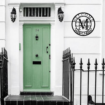 Metal Monogrammed Initial Welcome Sign, Metal Letter Wall Art Decor, Name Sign for Home Porch Front Door Outdoor (M)