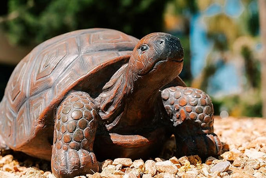XBrand 21.3" L Brown and Black Concrete/MgO Walking Turtle Statue, Indoor or Outdoor Décor, Garden Décor, Turtle Statuary