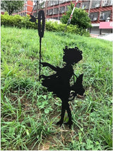 Butterfly Girl Silhouette Sculpture,Shadow Art Garden Figurines, Metal Garden Fence Stake for Lawn Outdoor Patio Home Decor (D)