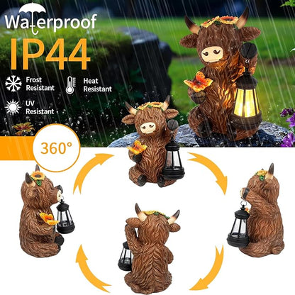 Solar Highland Cow Outdoor Statues for Garden,Outside Decor with Latern for Yard Lawn Ornaments Porch Patio Balcony Home,Birthday Easter Gifts for Grandma Mom Women