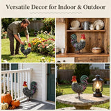 Metal Rooster Statue Chicken Decor, Rustic Farmhouse Spring Garden Yard Art, Weather Resistant Outdoor Sculpture for Patio Lawn Backyard, Ideal for Home Kitchen Decor
