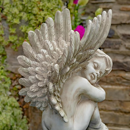 Zaer Ltd. Set of 2 Cherub Statues in Stone Grey Finish (20" T. Thomas & James)