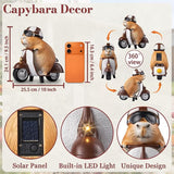 Capybara Solar Outdoor Figurine Light, Capybara Riding Motorcycle Garden Statue with LED Headlight, Waterproof Solar Powered Lawn Decor for Yard Patio Porch, 8.6” x 4.7” x 9.4”