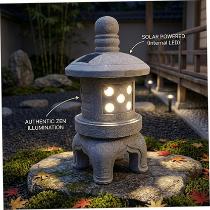 Japanese Garden Decor Solar Pagoda Light, Outdoor Stone Finish Pagoda Garden Statue with Auto On/Off for Patio Yard Japanese Decor, Statue, Outdoor Statues, Sta
