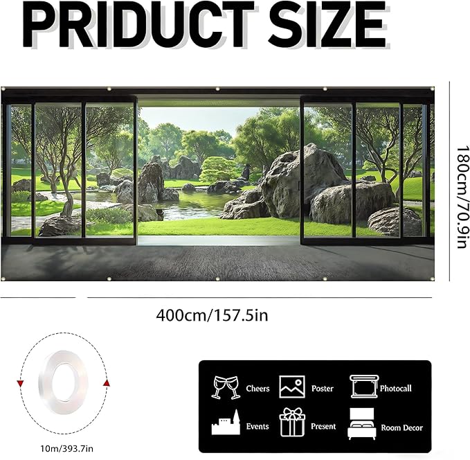 Garage door banner cover, 6x13 ft Spring Japanese Garden Backdrop, Courtyard Background Decoration Photo Banner (Japanese Garden)