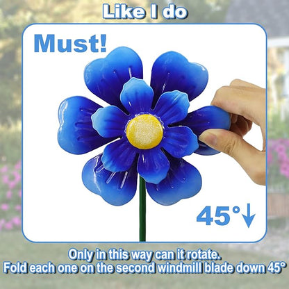Metal Flower Wind Spinner Garden Lawn Stakes Yard Art, 27 Inch Windmill Outdoor Garden Iron Handicraft Lawn Ornament, Outside Front Porch Patio Yard Decor, 5 Pieces Outdoor Valentines Decoration Gift