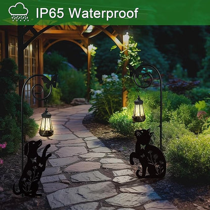 2 Pack Metal Beagle Dog and Cat Garden Stakes with Solar Lights Outdoor Decorative,Womens Gifts Unique,Garden Silhouette Animal Decor