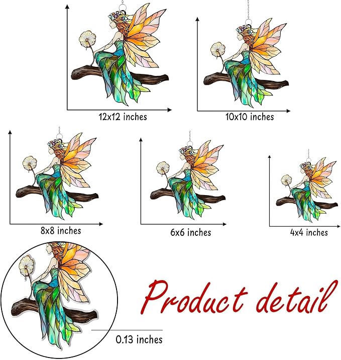 Fairy Dandelion Acrylic Suncatcher, Boho Suncatchers for Window Hangings, Stained Glass Effect Indoor Outdoor Garden Decor for Cottagecore Lover, Gifts for Mother's Day, Mom, Grandma, Wife, Women