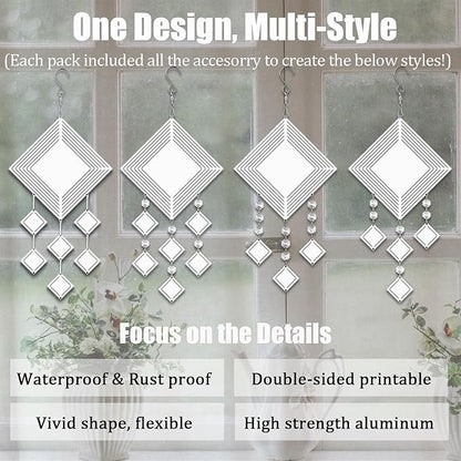 4Pack 8inch Sublimation Wind Spinner Blanks 3D Aluminum Metal Wind Sculpture Kinetic Spinners for Yard and Garden Indoor Art Ornaments Hanging Decoration (Rhombus)