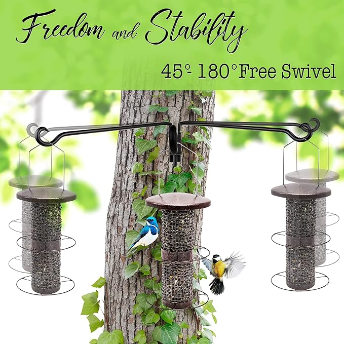 Qiang Ni Plant Hanger Outdoor: 12 Inch Bird Feeder Bracket for Garden Patio Decor - Swivel Adjustable Wall Mount Plant Hook for Hanging Flower Baskets