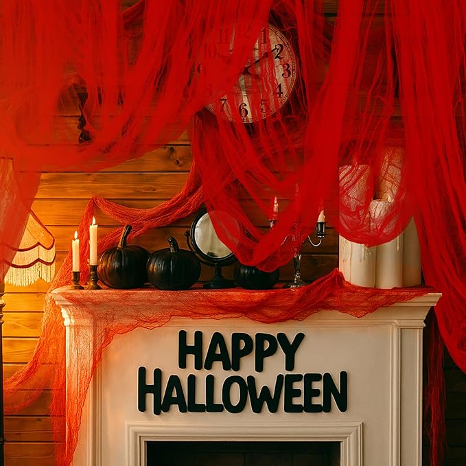RunNico 197'' x 85'' Halloween Blood Red Scary Gauze, Bloody Haunted House Creepy Cloth, Spooky Fabric Hanging Decoration for Horror Themed Nightmare Party Wall Yard Doorway Porch Decor