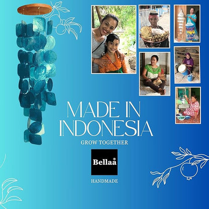 Bellaa Handmade Wind Chimes Outdoor, Musical, Garden Decorations, Beach, Ocean, Breeze, Gifts for Mom, Outside Windchimes, 63pcs, Capiz, Shells, Sea, Glass, Wood 1 Rainbow