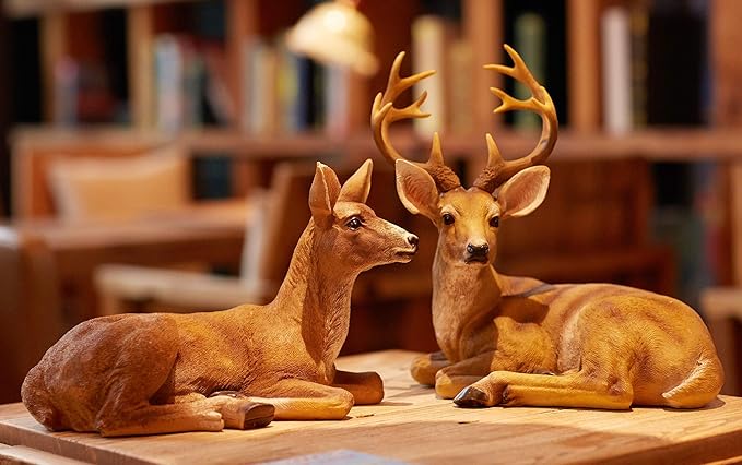 Resin Buck and Doe Statue-Animal Deer Couple Garden Accessories Collectible Figurines Sculpture Home Coffee Shop Decoration Ornaments or Outdoor Yard Lawn Decor Gifts for Birthday Anniversary