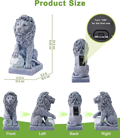 Nacome Guardian Lion Garden Decor: Outdoor Decoration Statue with Ball Lights for Yard Art Porch Patio Balcony - Unique Birthday Choice for Women Mom Lover(9.45in)