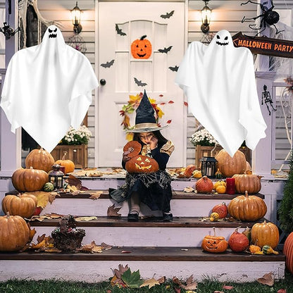 3 Pack Halloween Hanging Ghosts Decor, Outdoor Hanging Ghosts, Ghost of Halloween Decorations, 28" Flying Ghost Halloween Party Decor for Front Yard Patio Lawn Garden Trees Indoor Outside Holiday