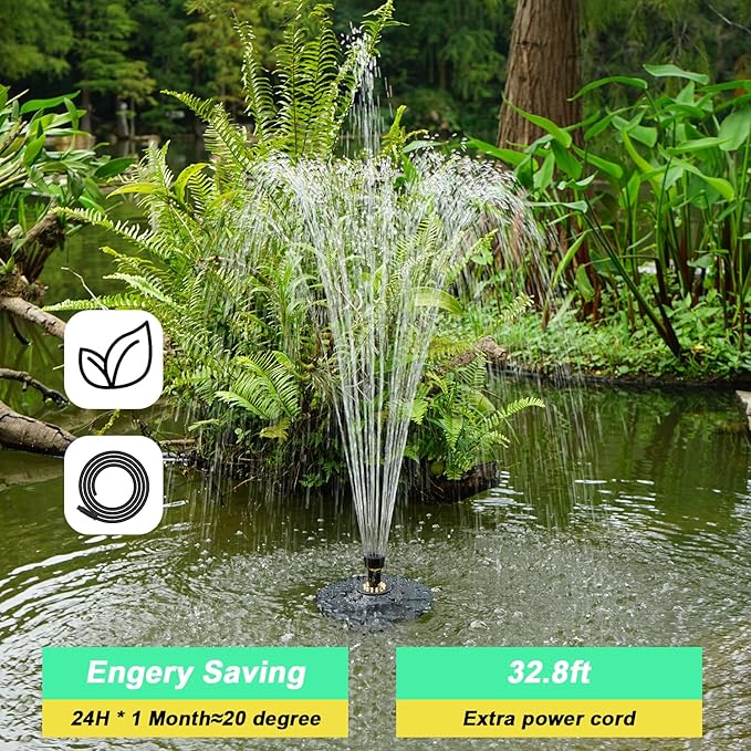 Jutai Electric Floating Pond Fountain Warm White LED Lights DC 12V, Built-in Filter System, Waterfall Fountain Pump,32.8ft Power Cord, Day and Night Lighting, Energy Saving for Above Ground Pools