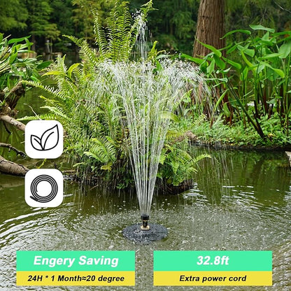 Jutai Electric Floating Pond Fountain Wram White LED Lights, Built-in Filter System, Waterfall Fountain Pump,32.8ft Power Cord, Day and Night Lighting, Energy Saving for Above Ground Pools