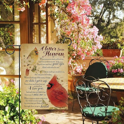 Dyrenson Memorial Cardinal A Letter From Heaven Decorative Garden Flag, Vintage Red Birds Cemetery Yard Outside Home Decoration, Retro Dogwood Flower Burlap Outdoor Small Decor Double Sided 12 x 18