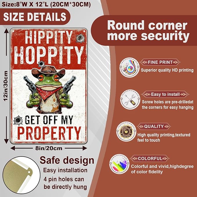 Frog Decor Funny Yard Sign Hippity Hoppity Get Off My Property Outdoor No Trespassing Warning Signs for Door Yard 8x12 Inch