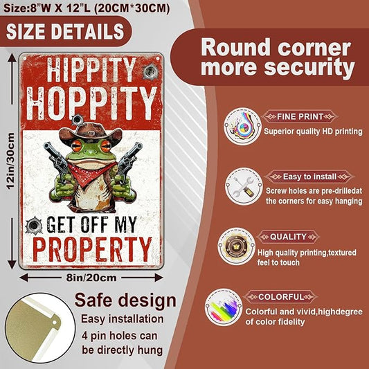 Frog Decor Funny Yard Sign Hippity Hoppity Get Off My Property Outdoor No Trespassing Warning Signs for Door Yard 8x12 Inch