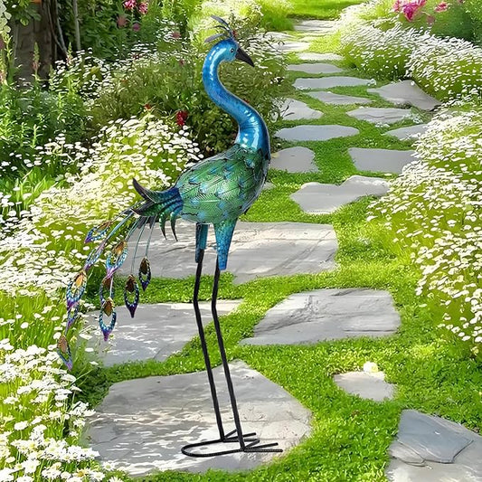Metal Peacock Statue Yard Decor - Large Iron Peacock 34", Standing Bird Garden Sculptures, Metal Birds Yard Art Outdoor Statues, Outdoor Backyard Decor, Patio, Porch, Lawn Ornament Garden Decoration