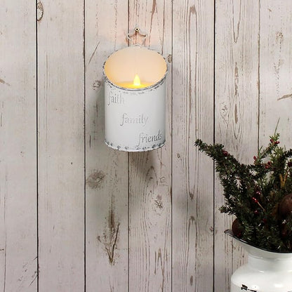 CVHOMEDECO. Vintage Galvanized Can Flameless LED Candle, Real Wax in Antique Galvanized Jar FFF Flickering Candle with Remote Control for Tabletop Wall Decor. H 8 Inch, Cream