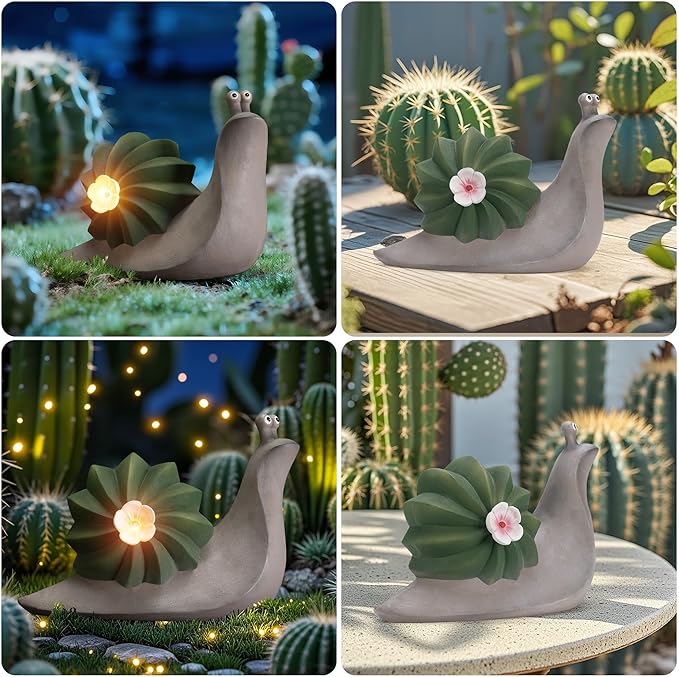 Etlemonde Solar Cactus Snail Statue Garden Decor Light - Outdoor Decorative LED Flower, Suitable for Patio, Lawnand Garden Decorations, Gifts for Mom