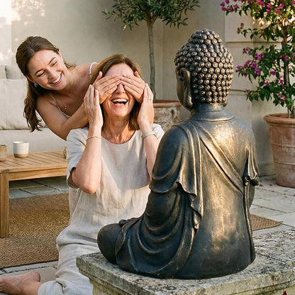 Sculptures Buddha Statue, Garden Statues 23.6 Inch Tall, Large Magnesium Oxide Buddha Sculpture Indoor & Outdoor, Statue for Home Decor Yard Porch Patio, Dark Gray with Gold Accents