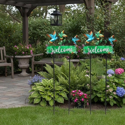 41.7inch Hummingbird Garden Stake for Yard, Lawn, Pathway, Hummingbird Outdoor Decor with Metal Welcome Yard Sign for Grandma's Garden Lawn Art Decorations